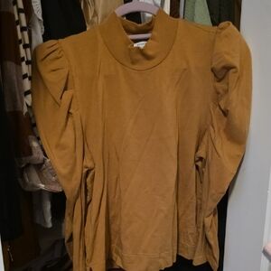Cuyana Mustard Blouse with Puff Sleeves